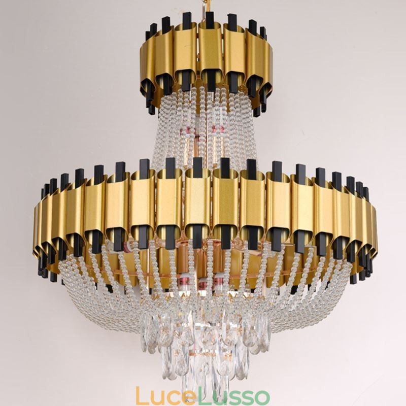 Lampada a sospensione in cristallo, lampada da soffitto decorativa di lusso in oro