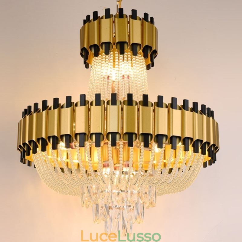 Lampada a sospensione in cristallo, lampada da soffitto decorativa di lusso in oro