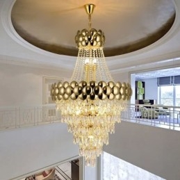 Lampada a sospensione in cristallo placcato oro duplex di lusso decorativo lampada da soffitto 80 cm