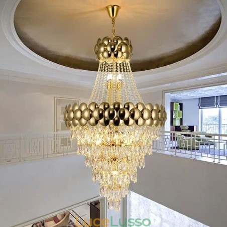 Lampada a sospensione in cristallo placcato oro duplex di lusso decorativo lampada da soffitto 80 cm Lampada a sospensione in cristallo placcato oro duplex di lusso decorativo lampada da soffitto 80 cm