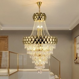 Lampada a sospensione in cristallo placcato oro duplex di lusso decorativo lampada da soffitto 80 cm