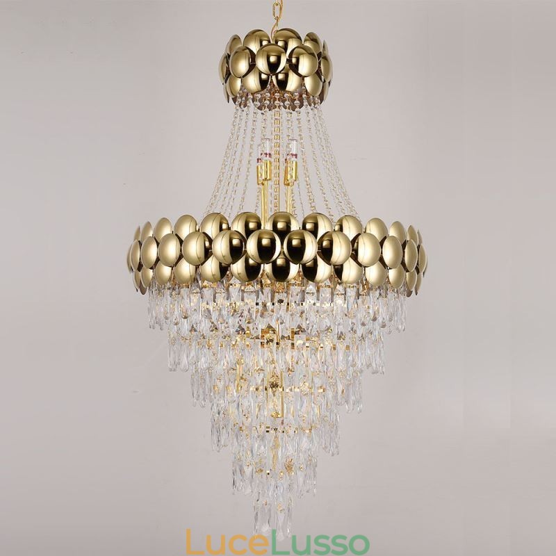 Lampada a sospensione in cristallo placcato oro duplex di lusso decorativo lampada da soffitto 80 cm