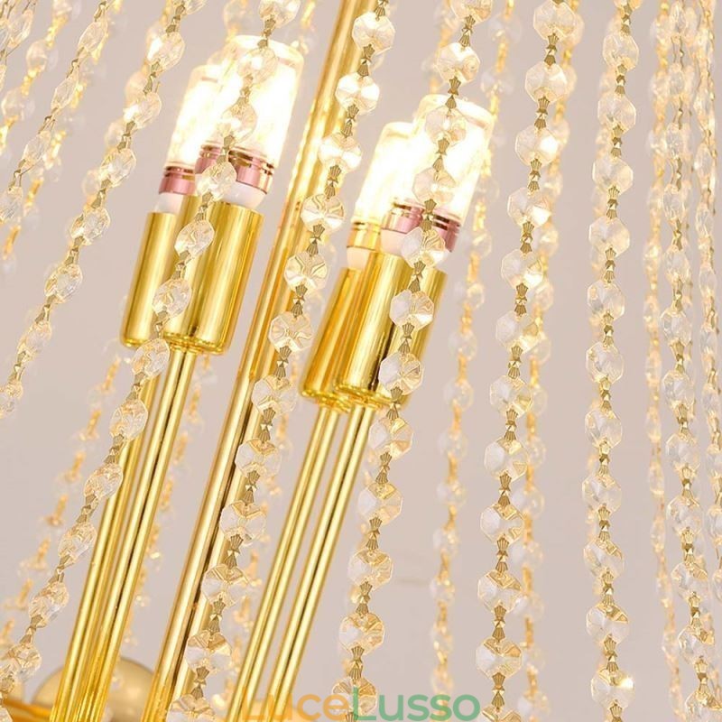 Lampada a sospensione in cristallo placcato oro duplex di lusso decorativo lampada da soffitto 80 cm