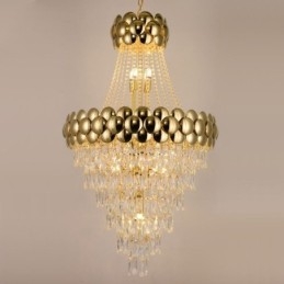 Lampada a sospensione in cristallo placcato oro duplex di lusso decorativo lampada da soffitto 80 cm