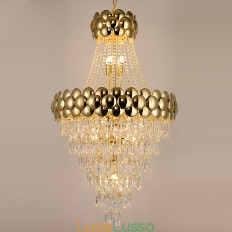 Lampada a sospensione in cristallo placcato oro duplex di lusso decorativo lampada da soffitto 80 cm