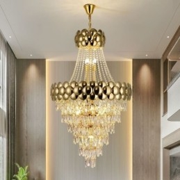 Lampada a sospensione in cristallo placcato oro duplex di lusso decorativo lampada da soffitto 80 cm