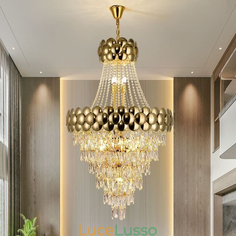 Lampada a sospensione in cristallo placcato oro duplex di lusso decorativo lampada da soffitto 80 cm