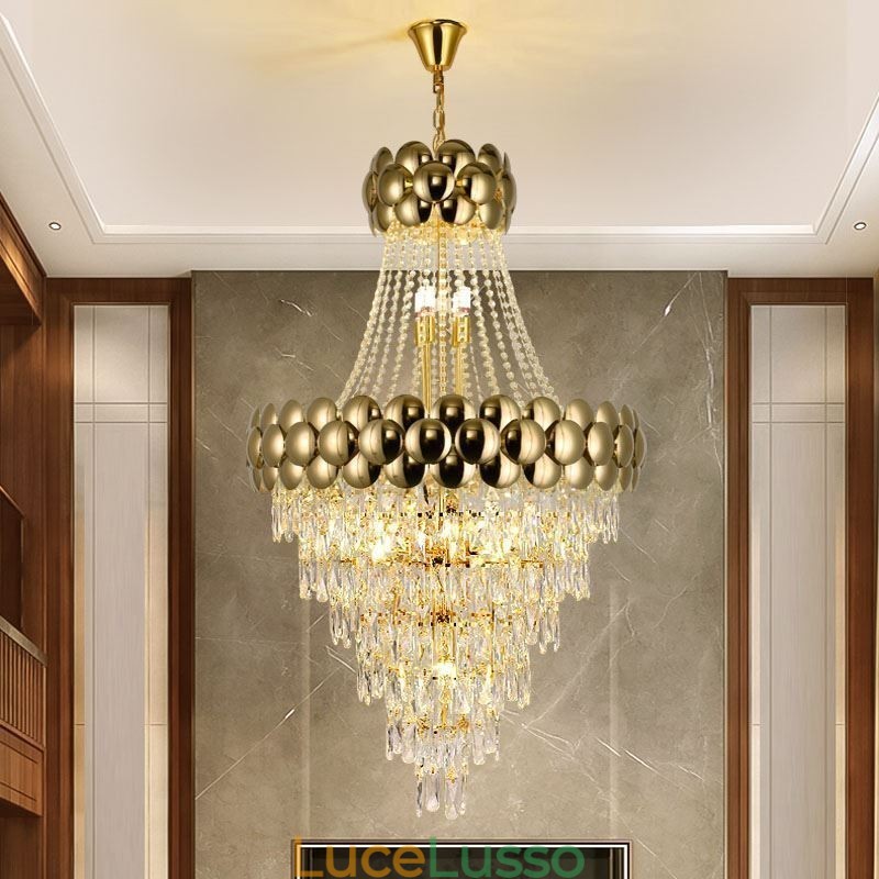 Lampada a sospensione in cristallo placcato oro duplex di lusso decorativo lampada da soffitto 80 cm