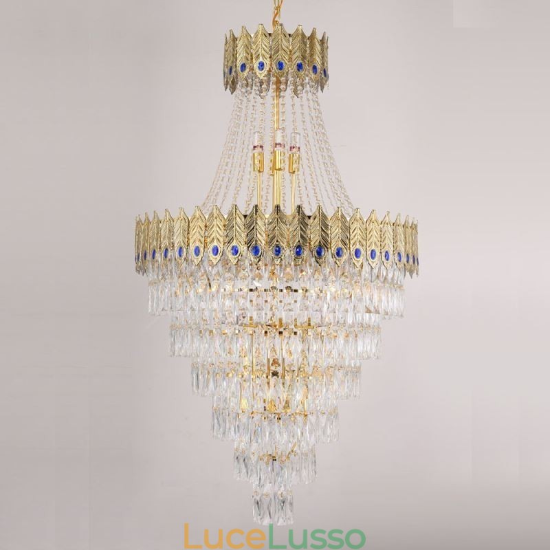 Lampada a sospensione in cristallo, sofisticata lampada a sospensione decorativa di lusso da 80 cm