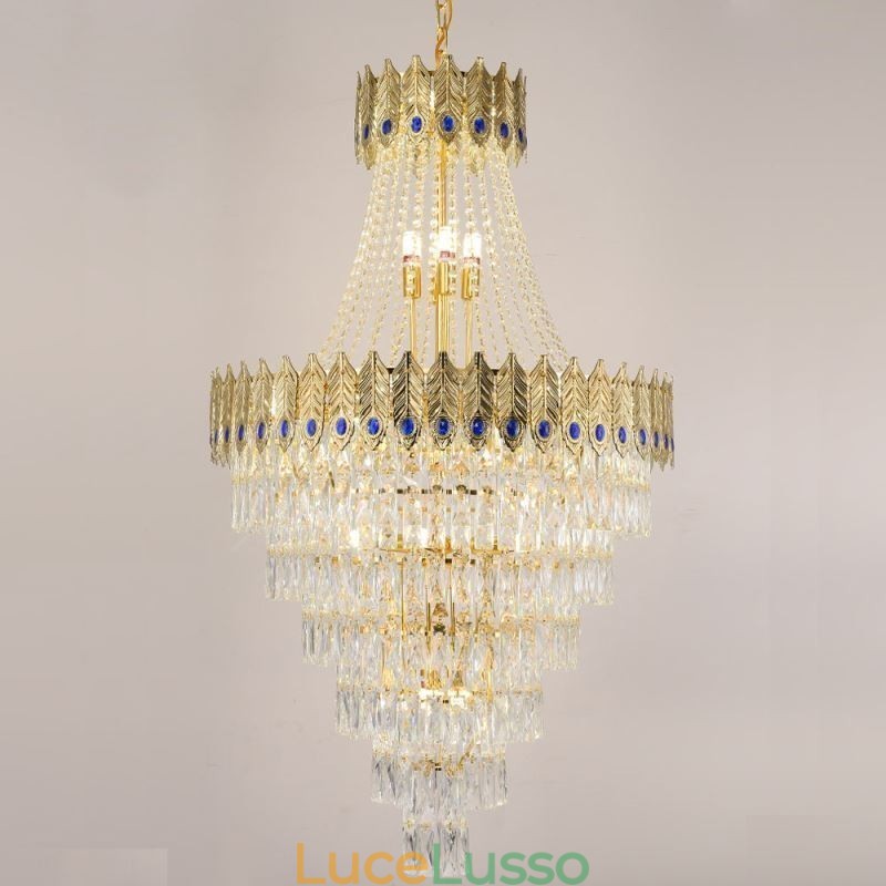 Lampada a sospensione in cristallo, sofisticata lampada a sospensione decorativa di lusso da 80 cm