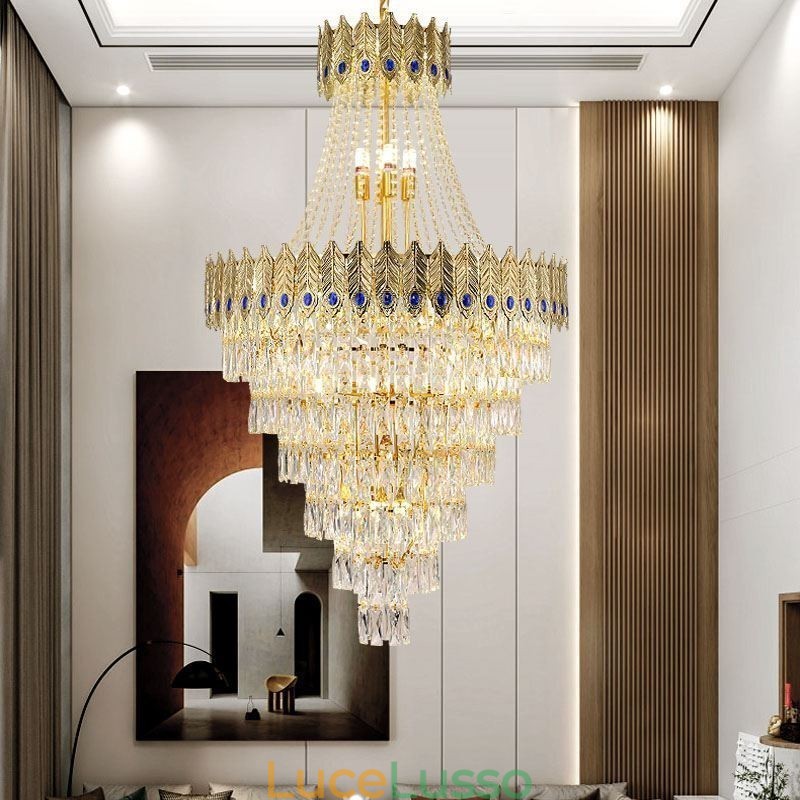 Lampada a sospensione in cristallo, sofisticata lampada a sospensione decorativa di lusso da 80 cm