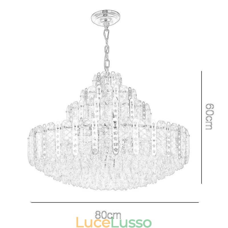 Lampada a sospensione in cristallo, 4° piano, luce decorativa di lusso, con lamiera di ferro cava dorata