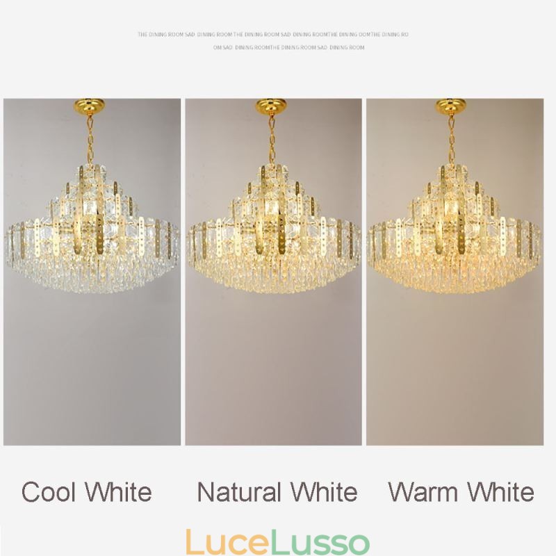 Lampada a sospensione in cristallo, 4° piano, luce decorativa di lusso, con lamiera di ferro cava dorata