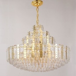 Lampada a sospensione in cristallo, 4° piano, luce decorativa di lusso, con lamiera di ferro cava dorata