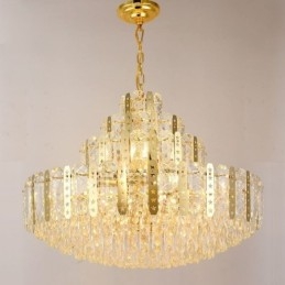 Lampada a sospensione in cristallo, 4° piano, luce decorativa di lusso, con lamiera di ferro cava dorata