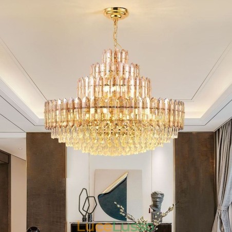 Lampada a sospensione in cristallo a quattro strati, lampada da soffitto decorativa di lusso, 80 cm Lampada a sospensione in cristallo a quattro strati, lampada da soffitto decorativa di lusso, 80 cm
