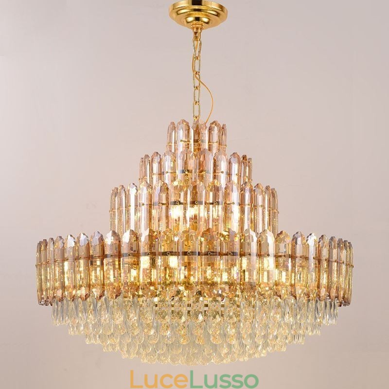 Lampada a sospensione in cristallo a quattro strati, lampada da soffitto decorativa di lusso, 80 cm
