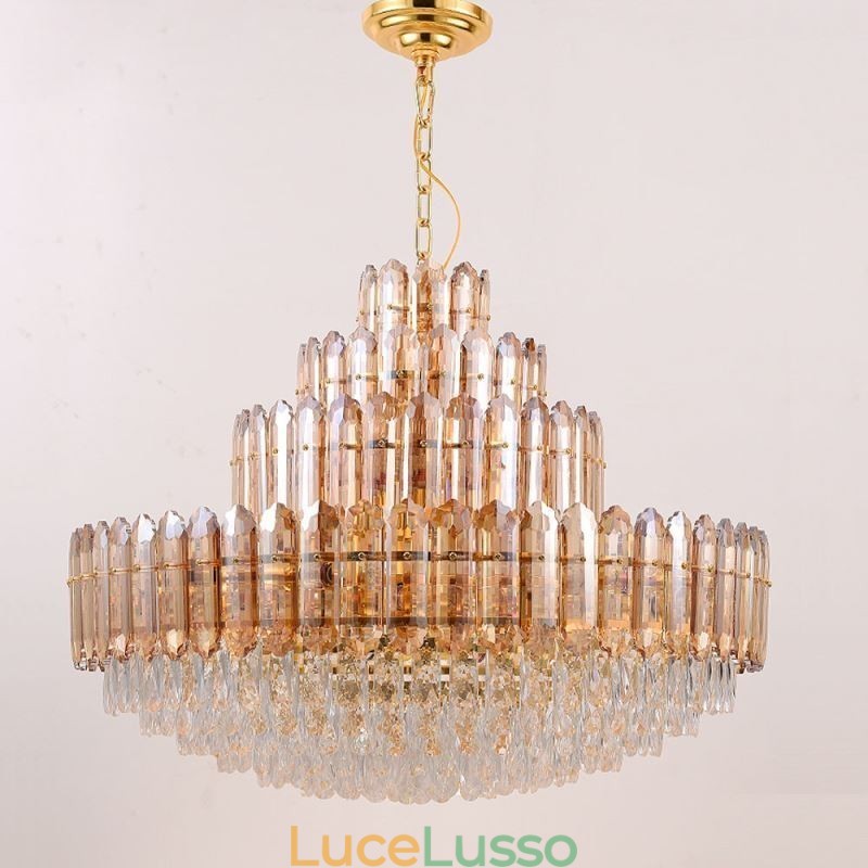 Lampada a sospensione in cristallo a quattro strati, lampada da soffitto decorativa di lusso, 80 cm
