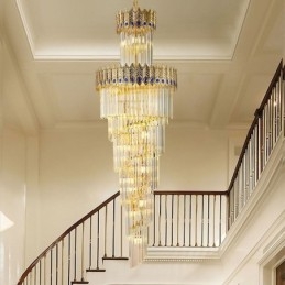 Lampada a sospensione in cristallo dorato, paralume a coda di fenice in oro elettroplaccato, lampada da soffitto