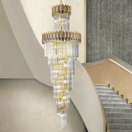 Lampada a sospensione in cristallo dorato, paralume a coda di fenice in oro elettroplaccato, lampada da soffitto