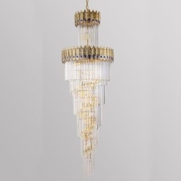 Lampada a sospensione in cristallo dorato, paralume a coda di fenice in oro elettroplaccato, lampada da soffitto