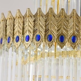 Lampada a sospensione in cristallo dorato, paralume a coda di fenice in oro elettroplaccato, lampada da soffitto