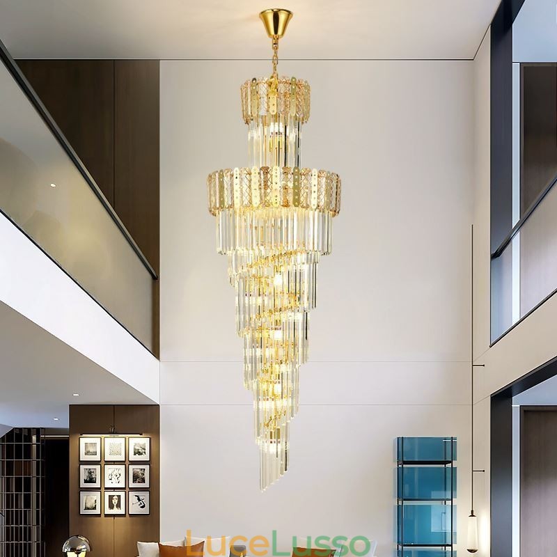 Lampada a sospensione in cristallo dorato, lussuosa lampada da soffitto decorativa 60*H180cm