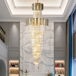 Lampada a sospensione in cristallo dorato, lussuosa lampada da soffitto decorativa 60*H180cm