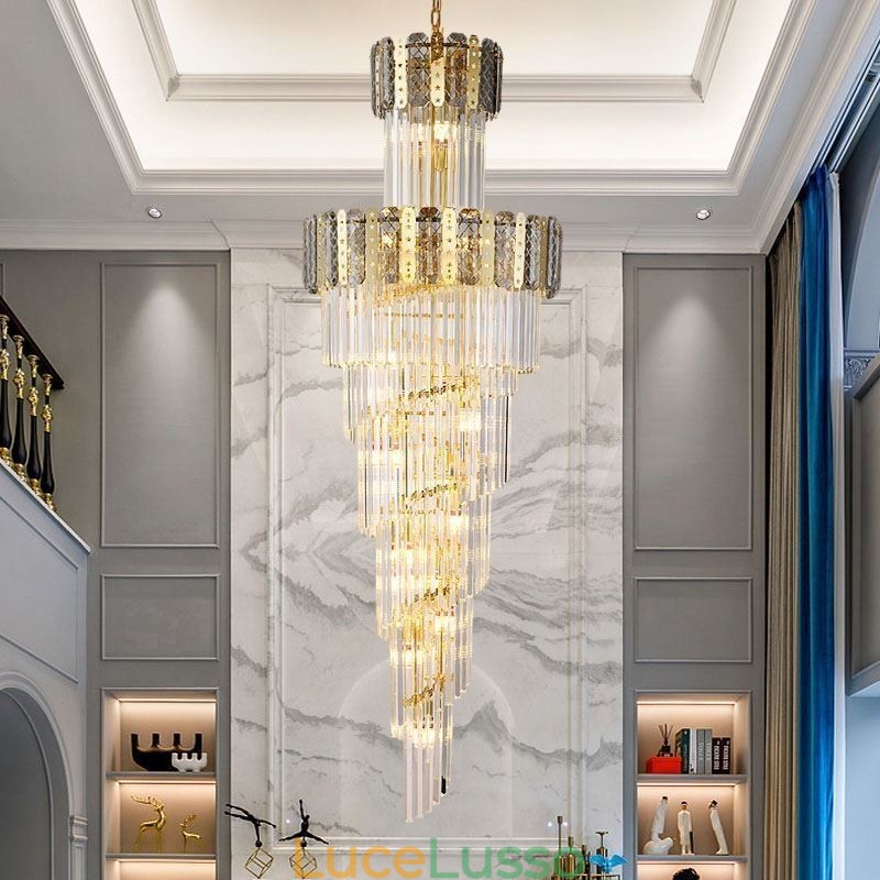 Lampada a sospensione in cristallo dorato, lussuosa lampada da soffitto decorativa 60*H180cm
