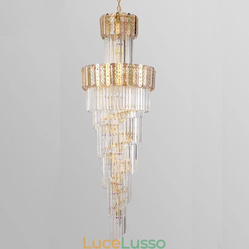 Lampada a sospensione in cristallo dorato, lussuosa lampada da soffitto decorativa 60*H180cm