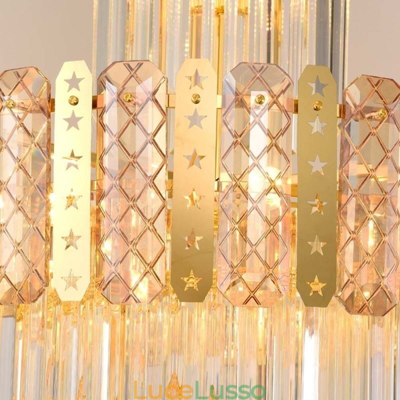 Lampada a sospensione in cristallo dorato, lussuosa lampada da soffitto decorativa 60*H180cm