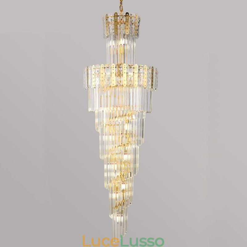 Lampada a sospensione in cristallo dorato, lussuosa lampada da soffitto decorativa 60*H180cm