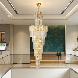 Lampada a sospensione in cristallo dorato, lussuosa lampada da soffitto decorativa 60*H180cm