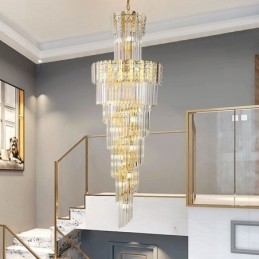 Lampada a sospensione in cristallo dorato, lussuosa lampada da soffitto decorativa 60*H180cm