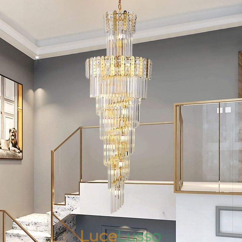 Lampada a sospensione in cristallo dorato, lussuosa lampada da soffitto decorativa 60*H180cm