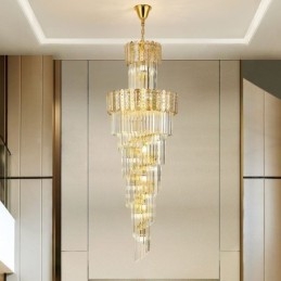 Lampada a sospensione in cristallo dorato, lussuosa lampada da soffitto decorativa 60*H180cm