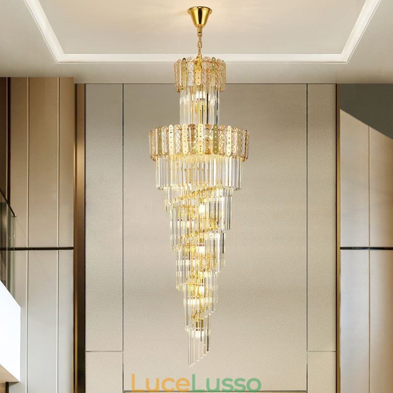 Lampada a sospensione in cristallo dorato, lussuosa lampada da soffitto decorativa 60*H180cm