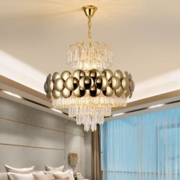 Lampada a sospensione in cristallo, placcata in oro, luce decorativa di lusso da soffitto, 60 cm