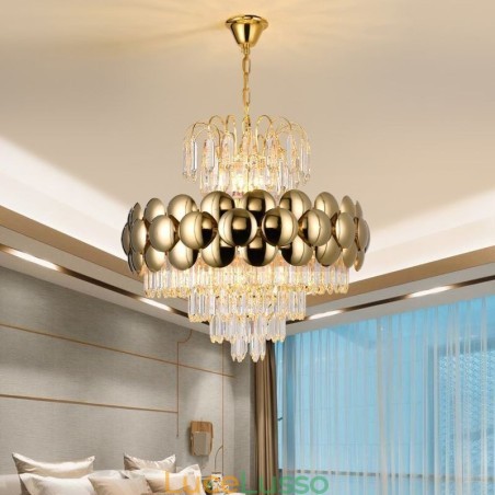 Lampada a sospensione in cristallo, placcata in oro, luce decorativa di lusso da soffitto, 60 cm Lampada a sospensione in cristallo, placcata in oro, luce decorativa di lusso da soffitto, 60 cm