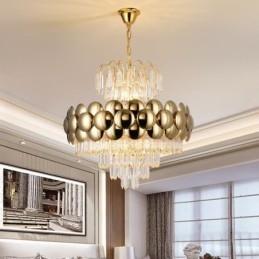 Lampada a sospensione in cristallo, placcata in oro, luce decorativa di lusso da soffitto, 60 cm