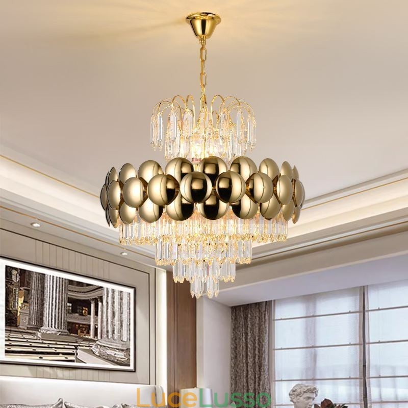 Lampada a sospensione in cristallo, placcata in oro, luce decorativa di lusso da soffitto, 60 cm