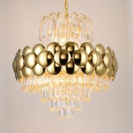 Lampada a sospensione in cristallo, placcata in oro, luce decorativa di lusso da soffitto, 60 cm