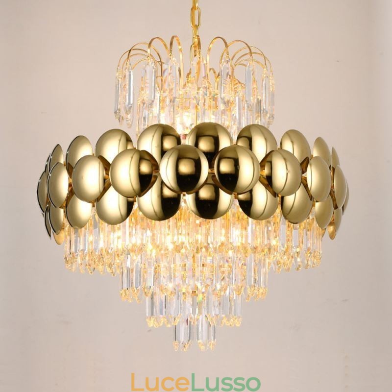 Lampada a sospensione in cristallo, placcata in oro, luce decorativa di lusso da soffitto, 60 cm