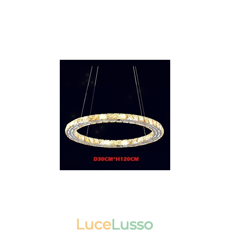 Lampada a sospensione in cristallo Lampade moderne Apparecchi di illuminazione Anello singolo rotondo in cristallo K9 ambra 30CM