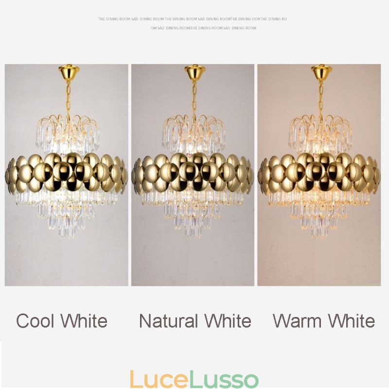 Lampada a sospensione in cristallo, placcata in oro, luce decorativa di lusso da soffitto, 60 cm