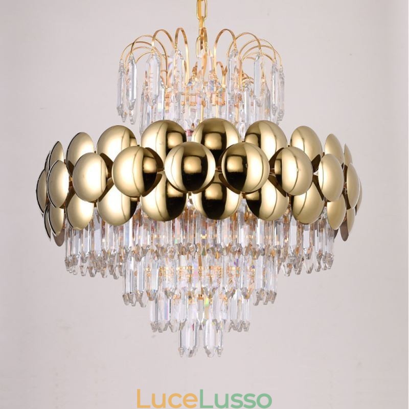 Lampada a sospensione in cristallo, placcata in oro, luce decorativa di lusso da soffitto, 60 cm