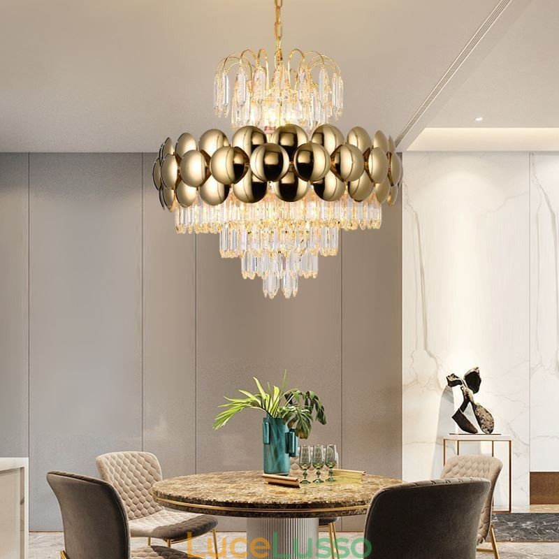 Lampada a sospensione in cristallo, placcata in oro, luce decorativa di lusso da soffitto, 60 cm