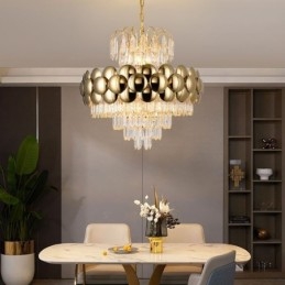 Lampada a sospensione in cristallo, placcata in oro, luce decorativa di lusso da soffitto, 60 cm