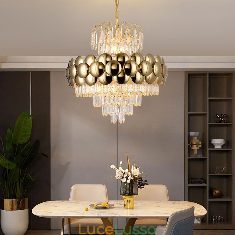 Lampada a sospensione in cristallo, placcata in oro, luce decorativa di lusso da soffitto, 60 cm