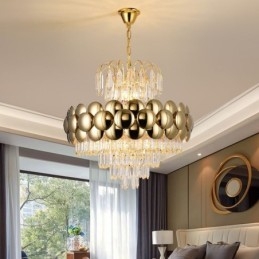 Lampada a sospensione in cristallo, placcata in oro, luce decorativa di lusso da soffitto, 60 cm